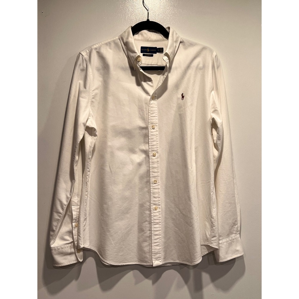 Ralph Lauren Custom Fit White Oxford Button Down Shirt Mens Large L Long Sleeve